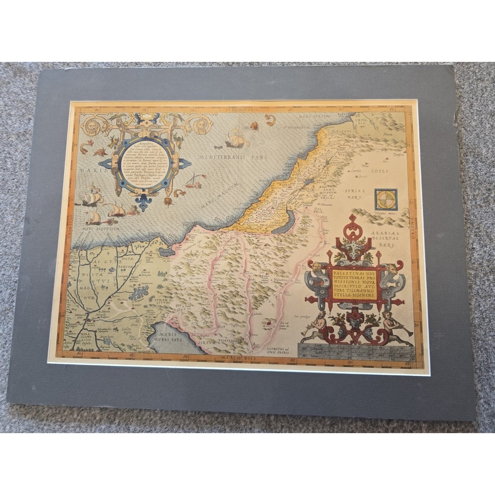 Vintage Abraham Ortelius 1570 Holy Land Map Print Palestine Israel Framed Mat